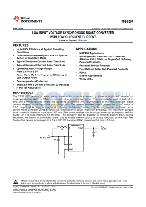 TPS61097-33 datasheet - LOW INPUT VOLTAGE SYNCHRONOUS BOOST CONVERTER WITH LOW QUIESCENT CURRENT