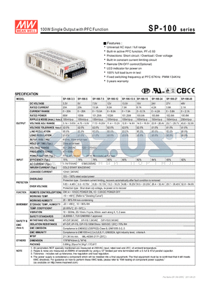 SP-100-7.5 datasheet - 100W Single Output with PFC Function
