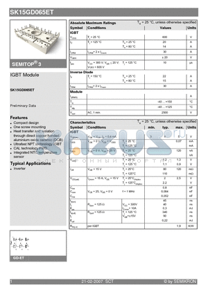 SK15GD065ET datasheet - IGBT Module
