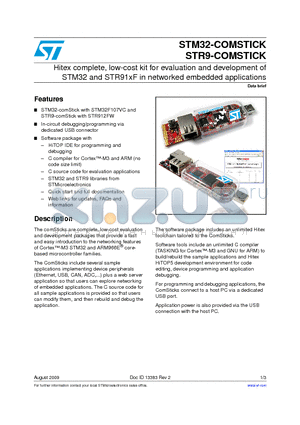 STM32-COMSTICK datasheet - Hitex complete, low-cost kit for evaluation and development of STM32 and STR91xF in networked embedded applications