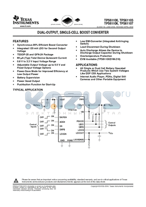 TPS61103PW datasheet - DUAL-OUTPUT, SINGLE-CELL BOOST CONVERTER