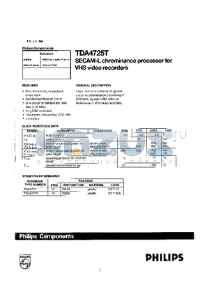 TDA4725 datasheet - SECAM-L CHROMINANCE PROCESSOR FOR VHS VIDEO RECORDERS