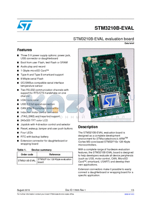 STM3210B-EVAL datasheet - STM3210B-EVAL evaluation board