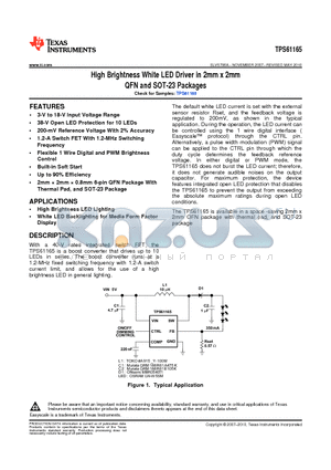 TPS61165DRVR datasheet - High Brightness White LED Driver in 2mm x 2mm QFN and SOT-23 Packages