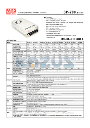 SP-200 datasheet - 200W Single Output with PFC Function