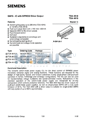 TDA4918G datasheet - SMPS - IC with SIPMOS Driver Output