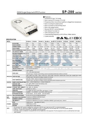 SP-200-12 datasheet - 200W Single Output with PFC Function