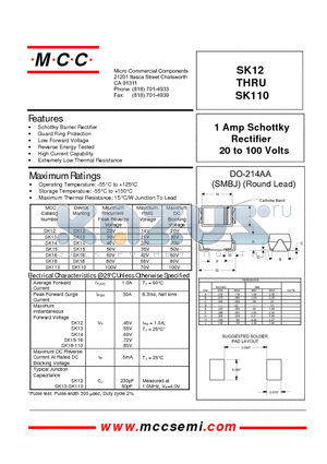 SK18 datasheet - 1 Amp Schottky Rectifier 20 to 100 Volts