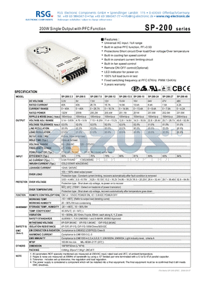SP-200-27 datasheet - 200W Single Output with PFC Function