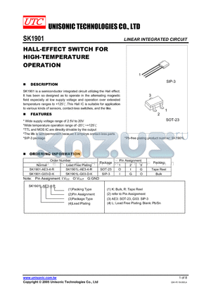SK1901 datasheet - HALL-EFFECT SWITCH FOR HIGH-TEMPERATURE OPERATION