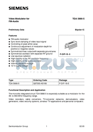 TDA5666-5 datasheet - Video Modulator for FM-Audio