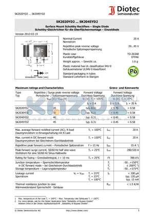 SK2030YD2 datasheet - Surface Mount Schottky Rectifiers . Single Diode