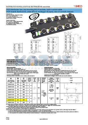 SK205N700130 datasheet - SK20 distribution box, top mounting M12-A sockets, built-in control cable