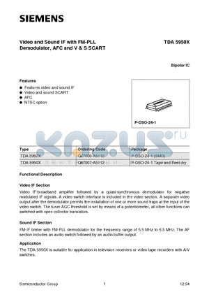 TDA5950 datasheet - Video and Sound IF with FM-PLL Demodulator, AFC and V & S SCART