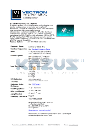 VXA4-3C1 datasheet - Microprocessor Crystals