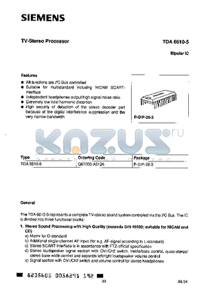 TDA6610-5 datasheet - TV STEREO PROCESSOR