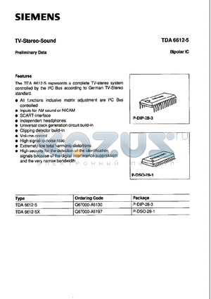 TDA6612-5 datasheet - TV-STEREO-SOUND