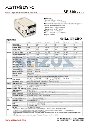 SP-500 datasheet - 500W Single Output with PFC Function