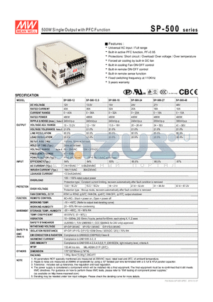 SP-500 datasheet - 500W Single Output with PFC Function