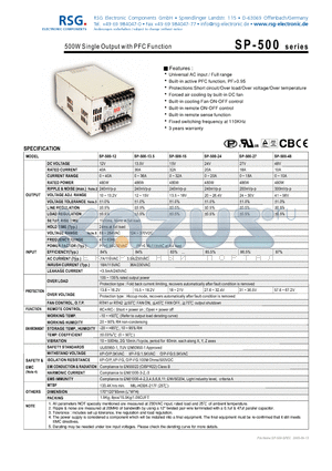 SP-500 datasheet - 500W Single Output with PFC Function