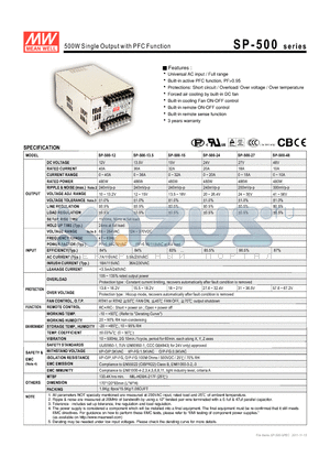 SP-500-12 datasheet - 500W Single Output with PFC Function