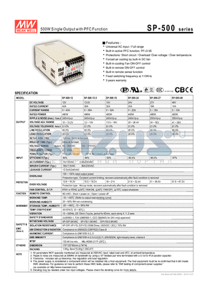 SP-500-15 datasheet - 500W Single Output with PFC Function