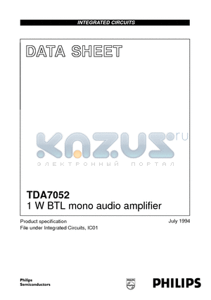 TDA7052 datasheet - 1 W BTL mono audio amplifier