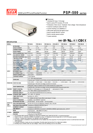SP-500-27 datasheet - 500W Single Output with PFC Function