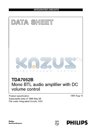 TDA7052BT datasheet - Mono BTL audio amplifier with DC volume control