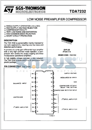 TDA7232 datasheet - LOW NOISE PREAMPLIFIER COMPRESSOR