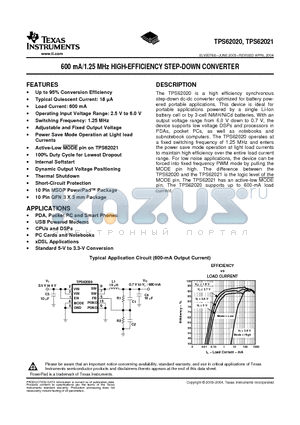 TPS62021 datasheet - 600 mA/1.25 MHz HIGH-EFFICIENCY STEP-DOWN CONVERTER