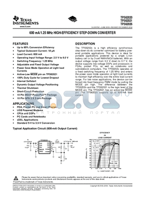 TPS62021DRCR datasheet - 600 mA/1.25 MHz HIGH-EFFICIENCY STEP-DOWN CONVERTER