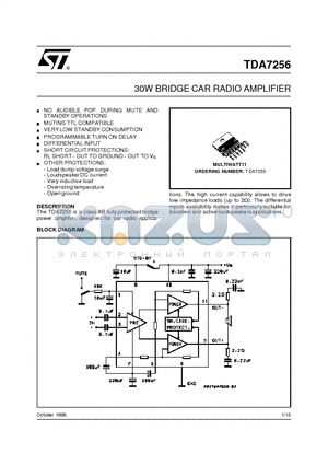 TDA7256 datasheet - 30W BRIDGE CAR RADIO AMPLIFIER