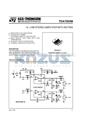 TDA7263M datasheet - 1212W STEREO AMPLIFIER WITH MUTING