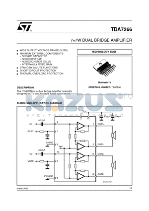 TDA7266 datasheet - 77W DUAL BRIDGE AMPLIFIER