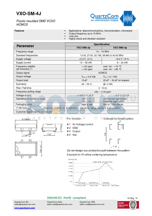 VXO-SM5-4P datasheet - Plastic moulded SMD VCXO HCMOS Highly shock and vibration resistant