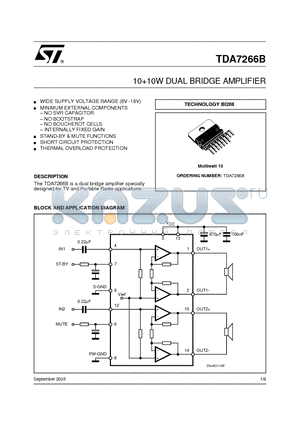 TDA7266B datasheet - 1010W DUAL BRIDGE AMPLIFIER