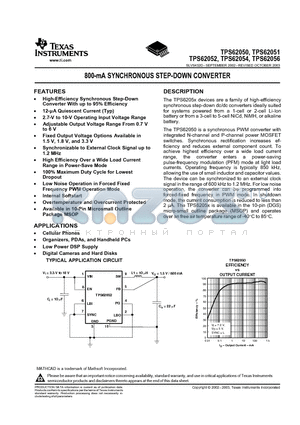 TPS62050 datasheet - 800-mA SYNCHRONOUS STEP-DOWN CONVERTER