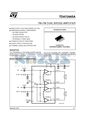 TDA7266M datasheet - 7W7W DUAL BRIDGE AMPLIFIER