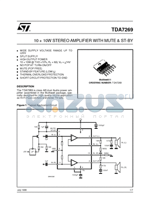 TDA7269 datasheet - 1010W STEREO AMPLIFIER WITH MUTE & ST-BY