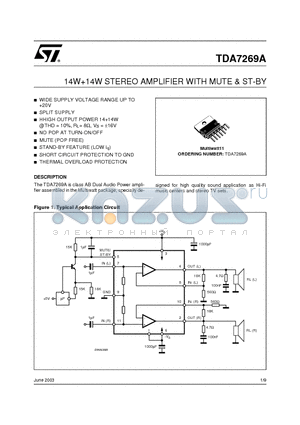 TDA7269A datasheet - 14W14W STEREO AMPLIFIER WITH MUTE & ST-BY