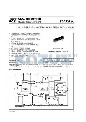 TDA7272A datasheet - HIGH PERFORMANCE MOTOR SPEED REGULATOR