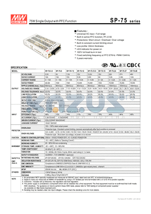 SP-75_1109 datasheet - 75W Single Output with PFC Function