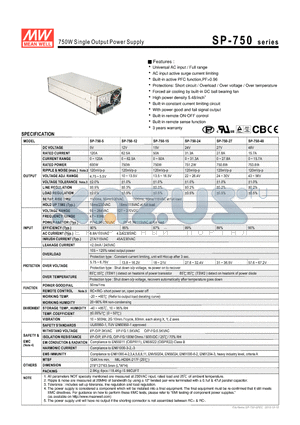 SP-750_10 datasheet - 750W Single Output Power Supply