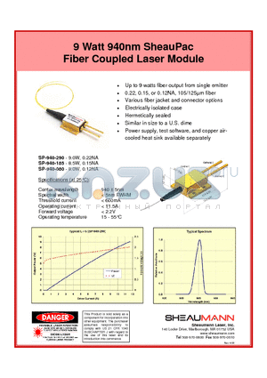 SP-940-080 datasheet - 9 Watt 940nm SheauPac Fiber Coupled Laser Module