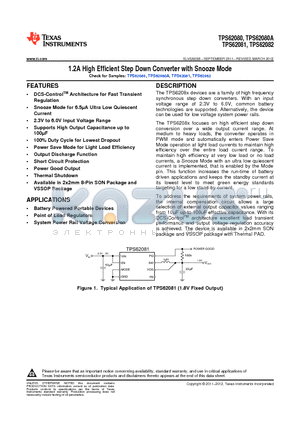 TPS62080 datasheet - 1.2A High Efficient Step Down Converter in 2x2mm SON Package