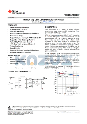 TPS62067DSG datasheet - 3-MHz 2A Step Down Converter in 2x2 SON Package