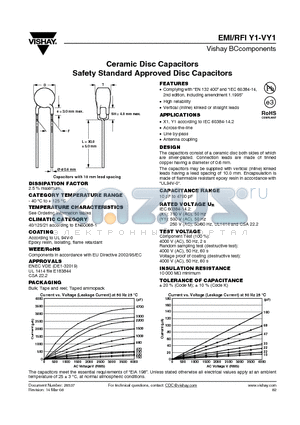 VY1470K31Y5SQ6V0 datasheet - Ceramic Disc Capacitors Safety Standard Approved Disc Capacitors