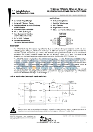 TPS62102 datasheet - MULTIMODE LOW POWER BUCK CONVERTER