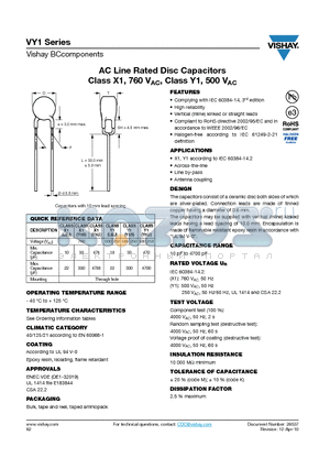 VY1_10 datasheet - AC Line Rated Disc Capacitors